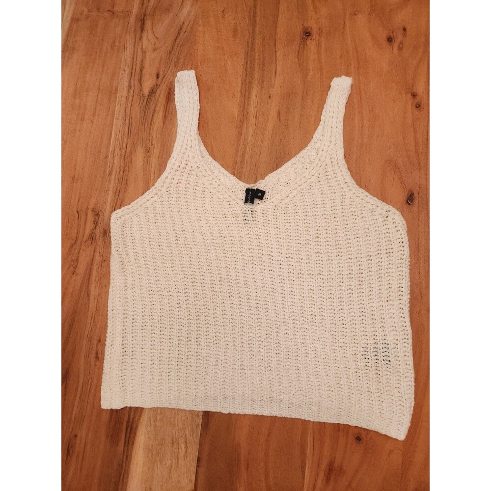 Moon & Madison Tank Top Womens M Beige Crochet Knit Beach Coastal Grandmother